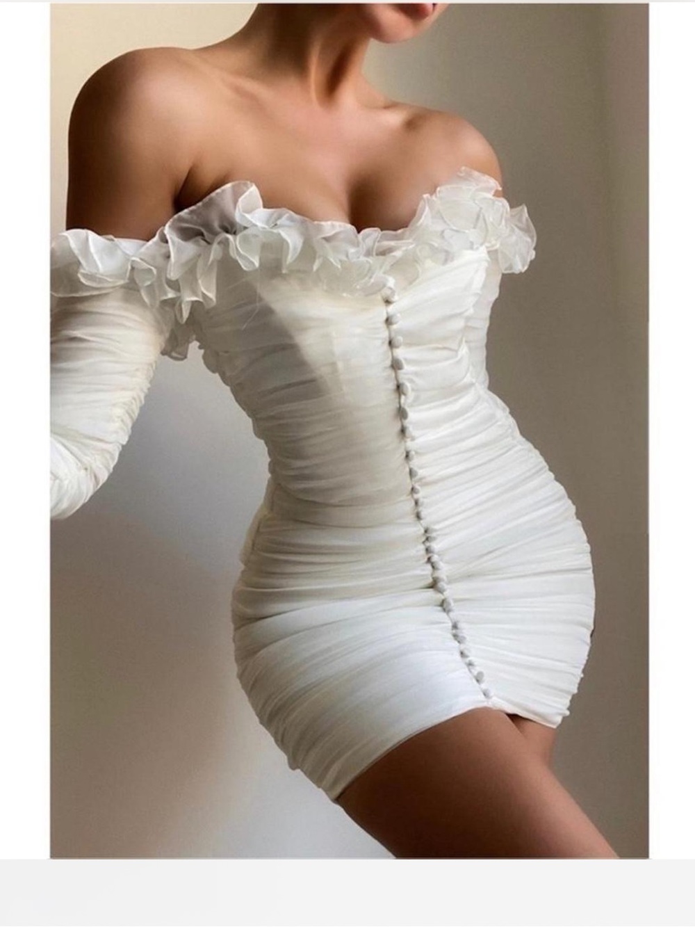 House of CB Astrid Off-Shoulder White Ruffled Bodycon Dress L+
